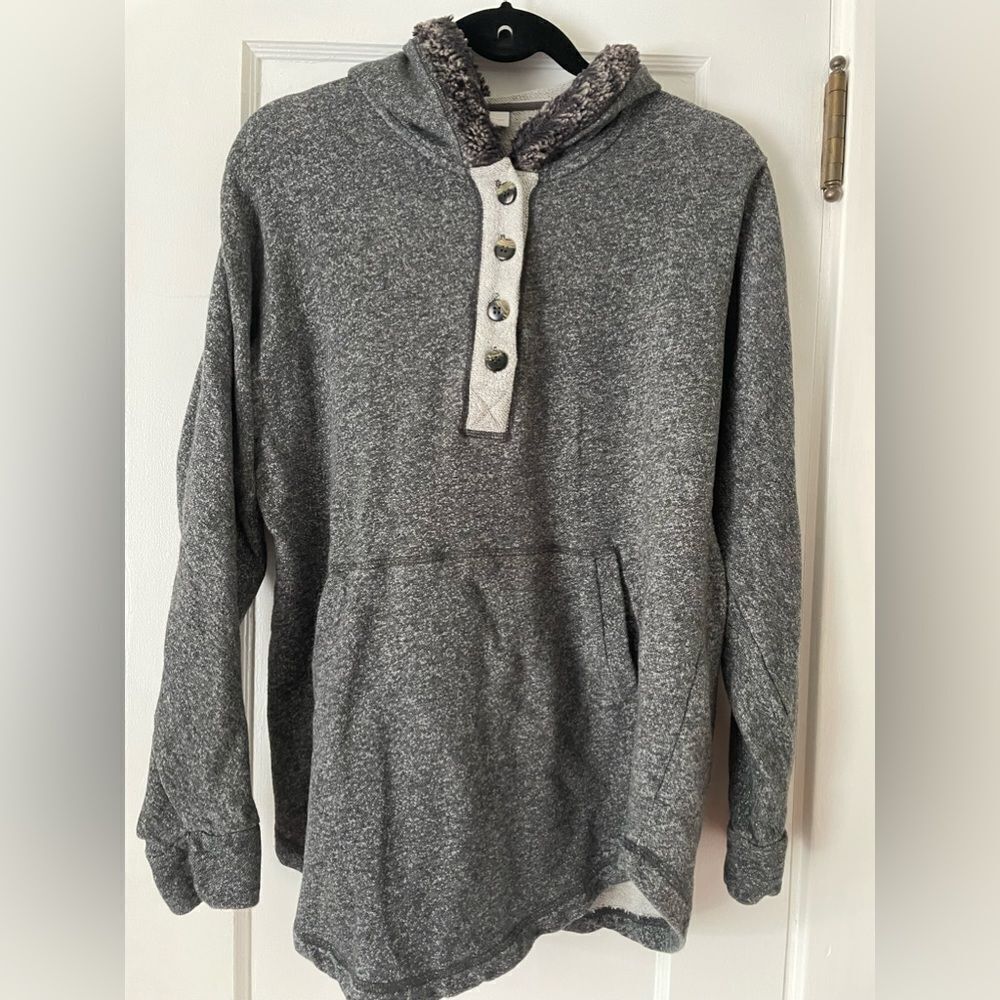Soft Surroundings Gray French Terry Faux Fur Hoodie Size Small Oversized